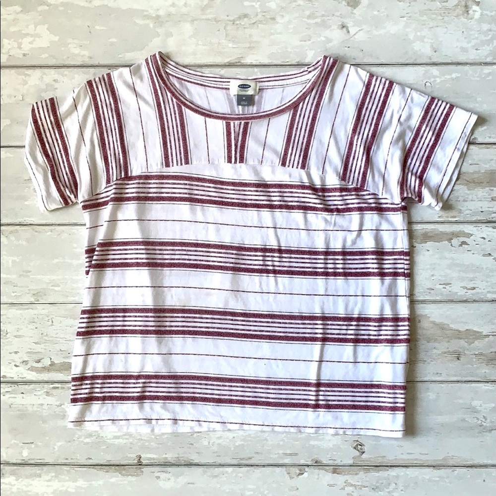 Women’s M Old Navy Striped Top White Red Maroon Size Medium